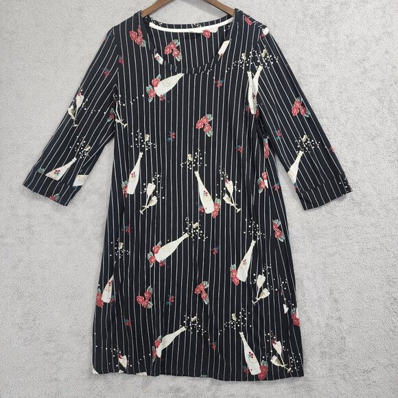 Soma Womens Black Floral Stripe Celebration Printed Midi Shift Dress M   JCT - Picture 1 of 8
